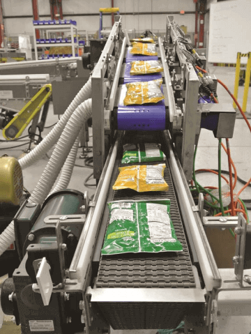 Bags move along conveyor unit